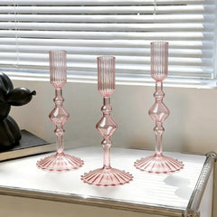 YICKYUE - 3pcs Creative Minimalist Glass Candle Holder Nordic Rainbow High Footed Candlestick Living Room Dining Table Decoration Ornament
