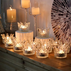 YICKYUE - 6/12pc Glass Crown Candle Holders Elegant Makeup Sponge Jewelry Storage Cup Sparkling Gold Bead Crystal Candle Holder Home Decor
