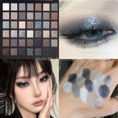 YICKYUE - Smoked Eye Shadow Plate Pearlescent Shimmer Eyeshadow Matte Glitter Pigment Waterproof Long Lasting Eye Makeup 42 Colors