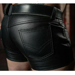 HEARUJOY - Men's Sexy Slim PU Leather Shorts Fitness Sports Punk Style Shorts (without Belt) S-5XL