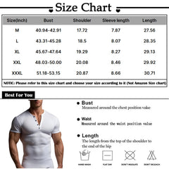 HEARUJOY - Men's Threaded T-shirt Summer Running Sports Fitness Clothes Muscle Slim Fit Short Sleeve T-shirt V-neck Collar Casual Tops