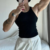 HEARUJOY - Mens Sexy Shaping Sports Fitness Casual Cotton Vest Genderless American Street Elastic Slim Solid Color Tank Top Unisex