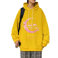 HEARUJOY - Funny Men's Oversized Hoodie Off White Hoodies with Hat Oversize for Men Moon Print 5XL Man Casual Wear Hoody Male Sweatshirt