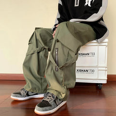 Hearujoy Green Cargo Pants Men Oversize Zipper Black Cargo Trousers Male Streetwear Hip Hop Pocket Loose Casual Workwear 5XL