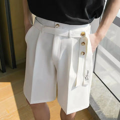 HEARUJOY - Fashion Suit Shorts Men Women Adjustable Waist Belt Loose Five Quarter Pant Summer Ice Silk Casual shorts Unisex Streetwear