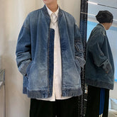 Hearujoy Men's Trendy American Vintage Streetwear Oversized Washed Denim Jacket Y2K Harajuku Korean Casual Long Sleeve Zipper Cowboy Coat