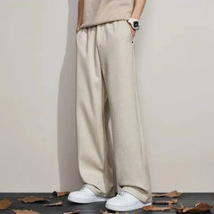 YICKYUE - New Autumn Winter Casual Pants for Men Simple Loose Straight Retro Drapey Wide-leg Long