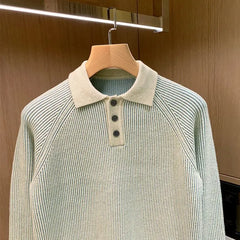 Hearujoy Long Sleeves Autumn Winter Thickened Warm Tops Turndown Collar Buttons Sweater Fashion Simple Texture Polo Shirt Pullover