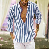 Hearujoy Cotton Striped Shirt Men's Long Sleeve Shirts Summer Blue Button Up Shirt Black Streetwear 4XL Loose Casual Breathable