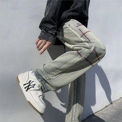 HEARUJOY - Autumn Men'S Jeans Korean Version Loose Straight Leg Pants Street Style Wide Leg Pants Black Pants Casual Denim Jeans