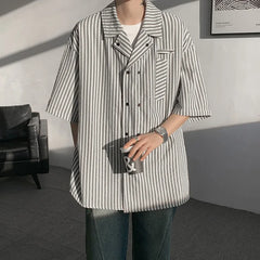 HEARUJOY - Summer White Short Sleeved Shirt Men Society Mens Dress Shirt Korean Loose Casual Blue Stripe Shirt Mens Office Formal Shirts