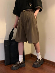HEARUJOY - Summer Japanese Retro Simple Solid Color Casual Trousers Men Women Loose Wide-leg Shorts Fashionable and Trendy Five-point Pants
