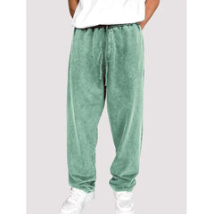 HEARUJOY - New Autumn Winter Men's Washed Knitted Cotton Pants Drawstring Pockets Casual Trousers Solid Loose Men Jogging Sweatpants 5XL