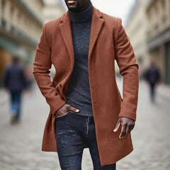 HEARUJOY - Daily Casual Long Sleeve Woolen Jackets Mens Autumn Winter Vintage Button-up Turn-down Collar Long Cardigans For Men Outerwear