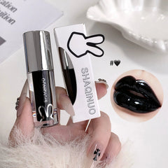 YICKYUE - Dark Brown Gothic Lip Glaze Silver Metallic Lip Gloss Punk Black Mirror Light Lip Oil Non-Sticky Water Gloss Lips Tint Makeup