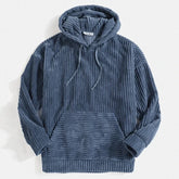 HEARUJOY - Men New Hooded Sweatshirts Striped Solid Hoodies Long Sleeve Pullover Loose Fit Pockets Sports Draw String Winter Streetwear