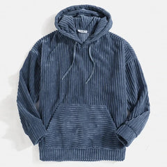 HEARUJOY - Men New Hooded Sweatshirts Striped Solid Hoodies Long Sleeve Pullover Loose Fit Pockets Sports Draw String Winter Streetwear