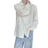 YICKYUE - Men's Clothing Long Sleeve Niche Pleated Shirt Commuting Top