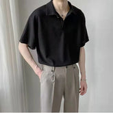 Hearujoy Summer New Waffle Short Sleeve Polo Shirt Men Lapel Casual Loose Solid Color Lapel Button Up Designer Polo T Shirt for Men