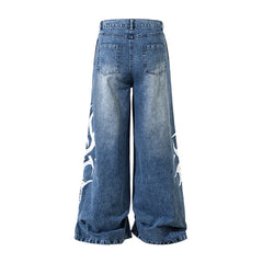 Hearujoy Vintage Streetwear Washed Blue Jeans Pants Mens and Womens Straight Baggy Casual Denim Trousers Oversized Loose Cargos