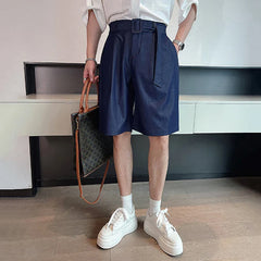 Hearujoy Trendy Men's Shorts Lace-up Solid Color Male Bottoms Pocket 2024 Summer Loose Temperament Knee-length 9C6440
