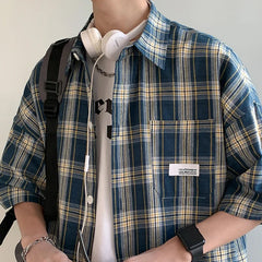 HEARUJOY - Y2k Streetwear Plaid Men Shirts New Summer Fashion Chemise Homme Fashion Mens Checkered Shirts Short Sleeve Men Blouse