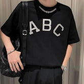Hearujoy Oversized Essential T-Shirt for Women Tee Shirt Men Short Sleeve Flocking ABC Letter Hip Hop Top Loose Unisex Streetwear