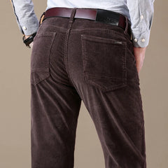 HEARUJOY - Autumn and Winter Men's Corduroy Casual Pants Business Fashion Elastic Regular Fit Stretch Trousers Male Black Khaki Coffee Navy
