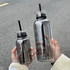YICKYUE - 300/500/750ml Large Glass Water Bottle with Straw 2 Lids Clear Kawaii Drinking Bottle Leakproof Iced Coffee Cup for Woman Girl