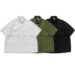 HEARUJOY - Men'S Vintage Cargo Shirt With Pocket Short Sleeves Regular Fit Men'S Plaid Shirt