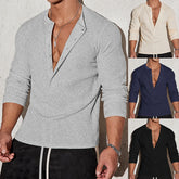 HEARUJOY - A New Long-sleeved V-neck Polo Shirt With A Stand-up Collar And Elastic Vertical Stripes For Men Of European Size In Autumn