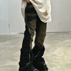 Hearujoy Ro Ribbons Double Zipper Gradient Baggy Flare Jeans Pants Mens Streetwear Ropa Hombre Casual Denim Trousers Loose Cargo Pants