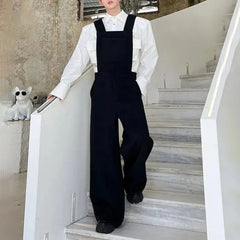 Hearujoy Mens Autumn Winter Solid Color Korean Retro Overalls Genderless Trendy Casual Versatile Wide Shoulder Wide Leg Pants For Men