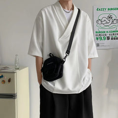 HEARUJOY - Summer White Pullover Shirt Men Fashion Oversized Casual Shirt Men Korean Loose Short Sleeve Shirts Mens Black Dress Shirt M-2XL