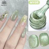 YICKYUE - 10ml Spring Green Cat Magnetic Gel Nail Polish for Nails Design Glitter Semi Permanent Sparkling Magnet Nail Gel