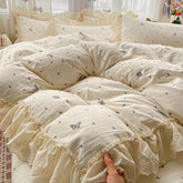 YICKYUE - French Korean Style Butterfly Lace Bedding Set and Components Soft Cotton Duvet Cover Set Bed Sheet Pillowcases for Bedroom