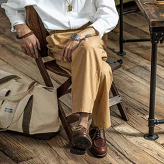 HEARUJOY - Spring Autumn Vintage Men's Gurkha Pants British Style Casual Straight Trousers Adjustable Waist Belt Naples Pant For Male