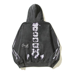 Hearujoy Y2K Streetwear Washed Vintage Terry Kanye Hooded Hoodies Men's Hip Hop Skull X-ray Oversized Casual Pullover Sweatshirts