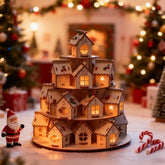 YICKYUE - 24pcs Wooden Christmas Countdown Calendar Ornaments 3D Vintage Layered House Decoration Stand Christmas Decorative Kids Gifts