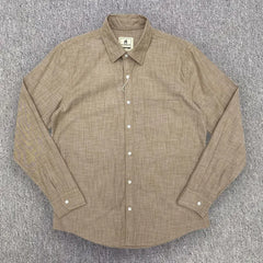 HEARUJOY - Summer Men's Cotton Linen Shirts With Chest Pocket Sold Color Harajuku Blend Simple Long Sleeved Loose Oversized Casual Shirt