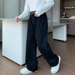 Hearujoy Minimalist Men's Jeans Droop Straight Washed Mopping Denim Pants Solid Color Wide Leg New Trousers Korean Style 9C6895