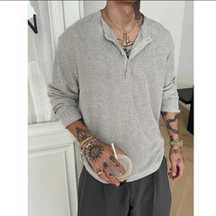 HEARUJOY - Spring Long Sleeved T-shirt Men Fashion Black Gray Casual T Shirt Men Streetwear Korean Loose Round Neck T Shirt Mens Top M-3XL