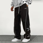 HEARUJOY - American Casual Baggy Pants Men Cargo Trousers High Street Drawstring Workwear Trendy Loose Versatile Straight Wide-Leg Pants