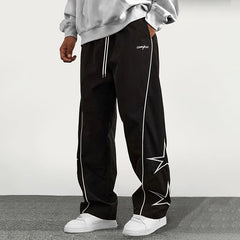 HEARUJOY - American Casual Baggy Pants Men Cargo Trousers High Street Drawstring Workwear Trendy Loose Versatile Straight Wide-Leg Pants