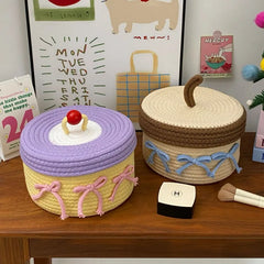 YICKYUE - 1PCS Cotton Rope Storage Basket with Lid – Non-Woven Fabric Dustproof Decorative Organizer for Home Desktop Bathroom