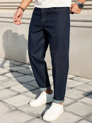 HEARUJOY - Men's deep blue slim-fit five-pocket denim trousers, casual and stylish, with a slim cut that accentuates long legs, versatile a