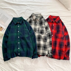 HEARUJOY - Black White Classic Plaid Long Sleeve Loose Men's Shirt American Style Retro Versatile Spring Autumn Outerwear Coat for Men Tops