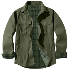 HEARUJOY - American Size Men's Plus-size Lapel Plaid Flannel Casual Shirt Jacket Retro Western Style Reversible Jacket