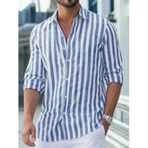 YICKYUE - Men's Long Sleeve Striped Button Down Shirt New Fashion Casual Turn Down Collar Top