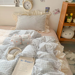 YICKYUE - Ins Princess Style Bedding Sets Ruffle Lace Bow Quilt Cover Romantic Bedclothes Decor Woman Girls Bedroom Duvet Cover 4pcs